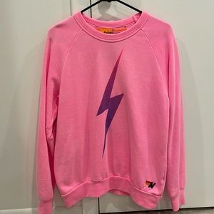 Aviator Nation Neon Pink crewneck with purple bolt size small